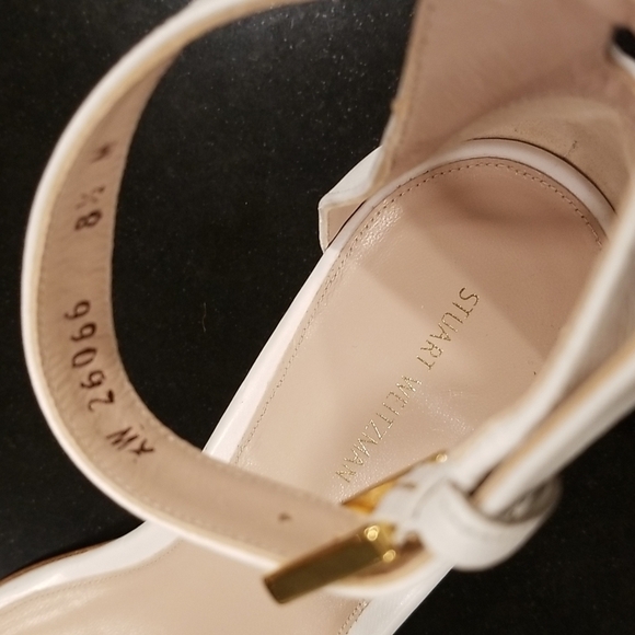 💕STUART WEITZMAN💕 Low Block Heel Leather Sandals White 8.5 Comfortable All Day - Picture 10 of 12